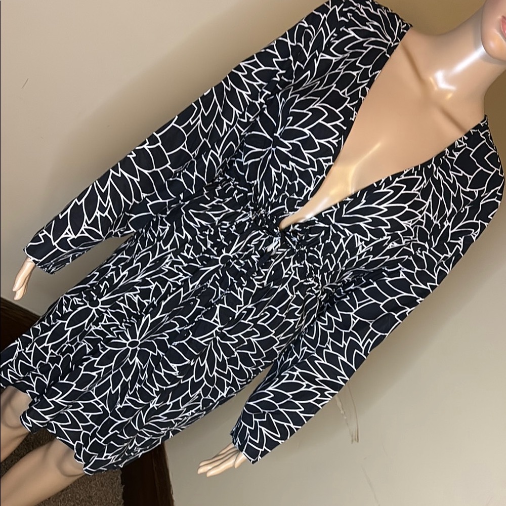Islander Black and White Sheath Midi Dress with Plunge Neckline